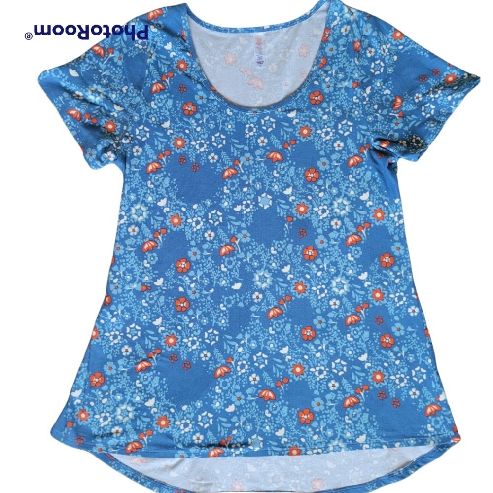LULAROE VIBRANT BLUE FLORAL TEE - M